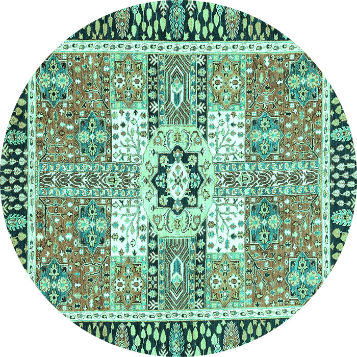 Round Machine Washable Abstract Turquoise Modern Area Rugs, wshabs3291turq