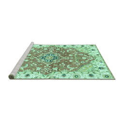 Sideview of Machine Washable Abstract Turquoise Modern Area Rugs, wshabs3292turq