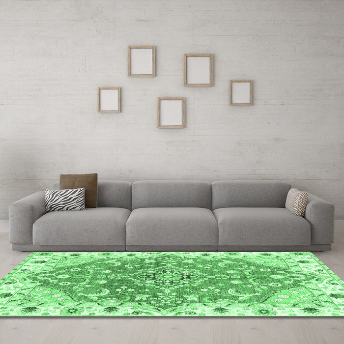 Machine Washable Abstract Emerald Green Modern Area Rugs in a Living Room,, wshabs3292emgrn