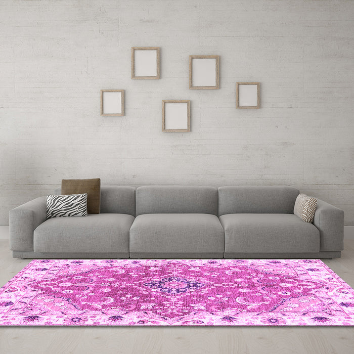 Machine Washable Abstract Purple Modern Area Rugs in a Living Room, wshabs3292pur
