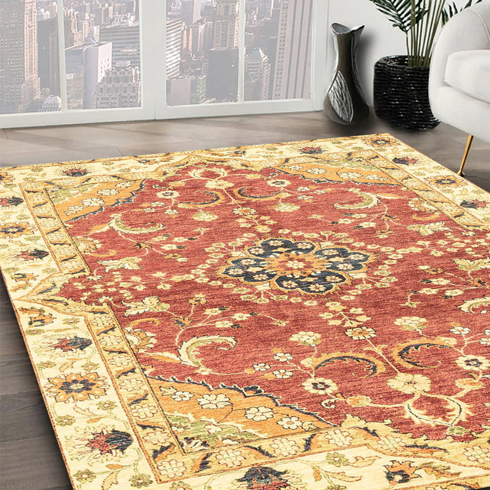 Machine Washable Abstract Mustard Yellow Rug in a Family Room, wshabs3292