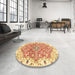 Round Machine Washable Abstract Mustard Yellow Rug in a Office, wshabs3292