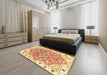 Abstract Mustard Yellow Modern Rug in a Bedroom, abs3292