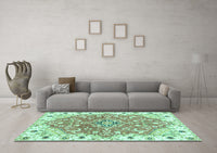 Machine Washable Abstract Turquoise Modern Rug, wshabs3292turq