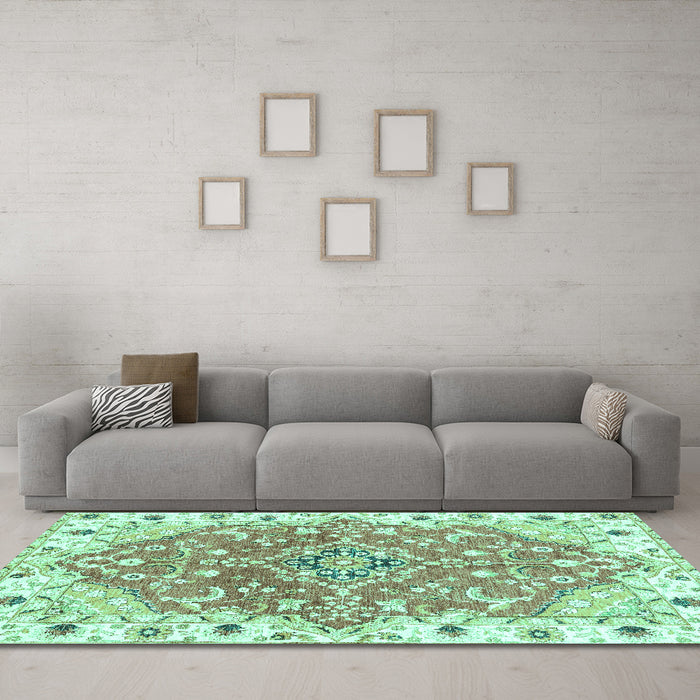 Machine Washable Abstract Turquoise Modern Area Rugs in a Living Room,, wshabs3292turq
