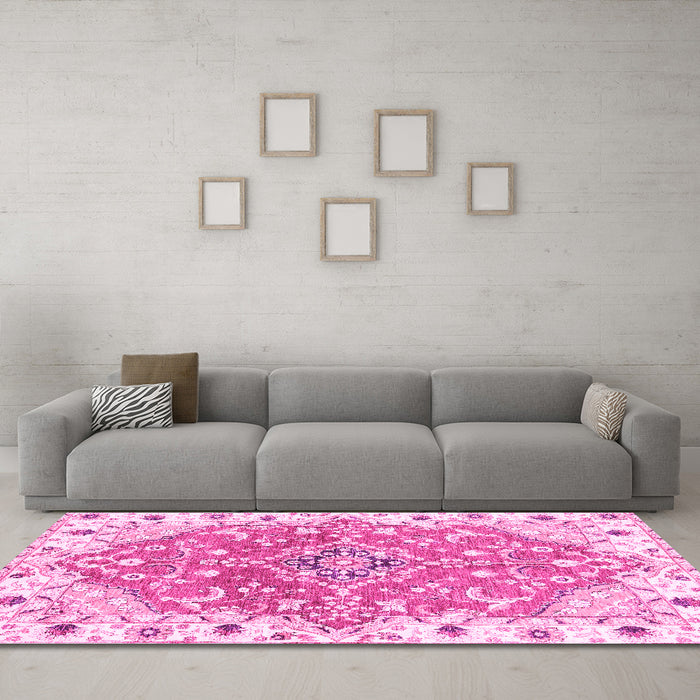 Machine Washable Abstract Pink Modern Rug in a Living Room, wshabs3292pnk