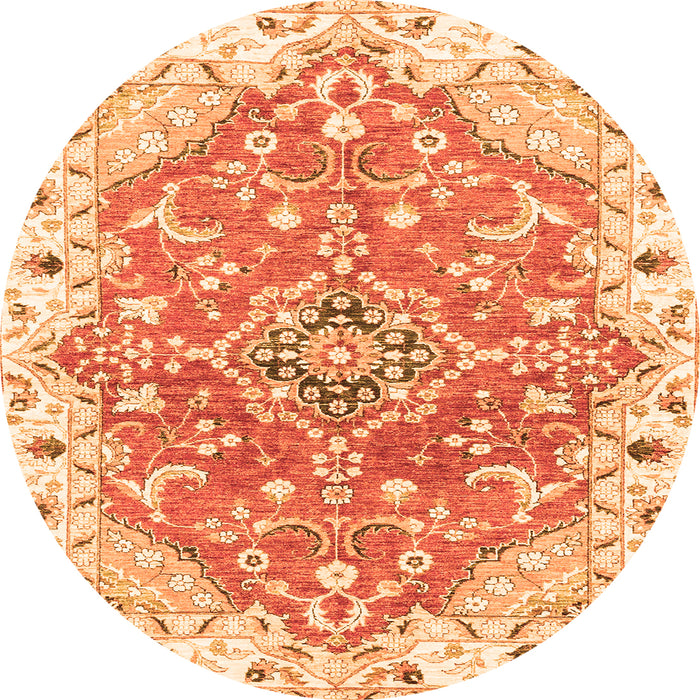 Round Machine Washable Abstract Orange Modern Area Rugs, wshabs3292org