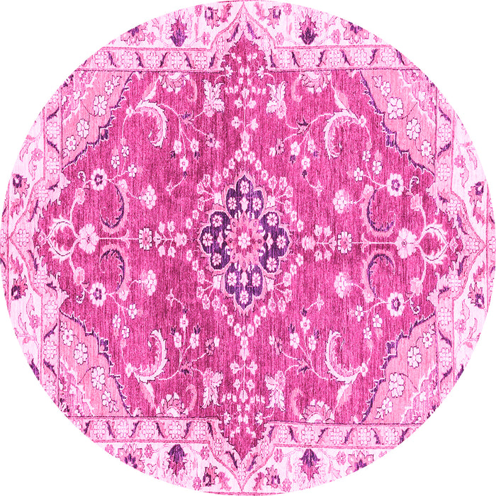 Round Machine Washable Abstract Pink Modern Rug, wshabs3292pnk