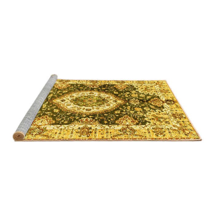 Sideview of Machine Washable Abstract Yellow Modern Rug, wshabs3293yw