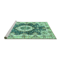 Sideview of Machine Washable Abstract Turquoise Modern Area Rugs, wshabs3293turq