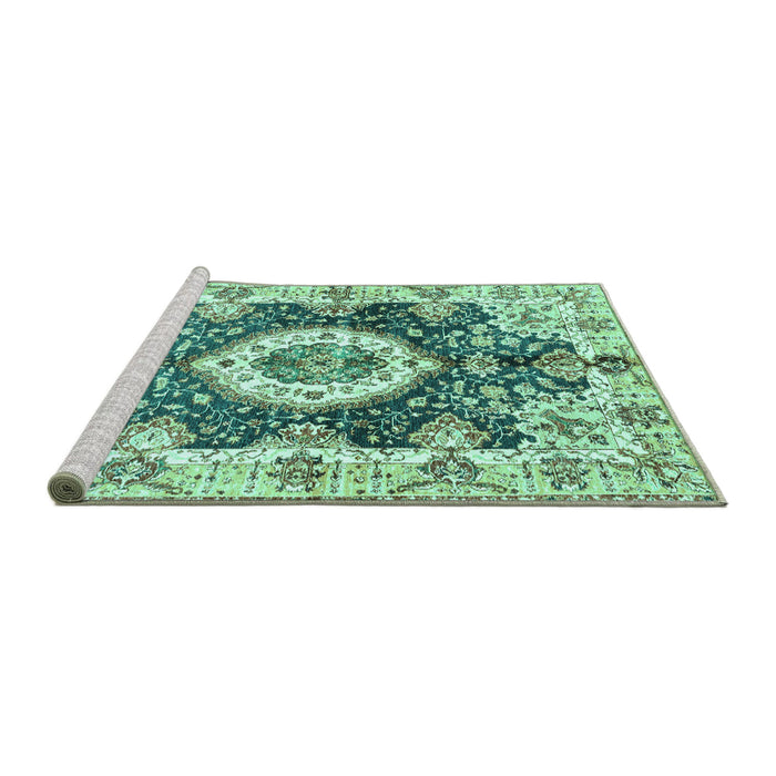 Sideview of Machine Washable Abstract Turquoise Modern Area Rugs, wshabs3293turq