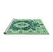 Sideview of Machine Washable Abstract Turquoise Modern Area Rugs, wshabs3293turq