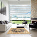 Square Abstract Mustard Yellow Modern Rug in a Living Room, abs3293