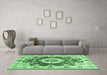 Machine Washable Abstract Emerald Green Modern Area Rugs in a Living Room,, wshabs3293emgrn