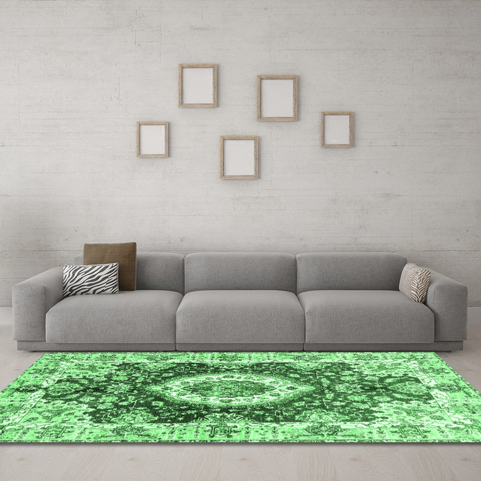 Machine Washable Abstract Emerald Green Modern Area Rugs in a Living Room,, wshabs3293emgrn