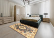 Abstract Mustard Yellow Modern Rug in a Bedroom, abs3293