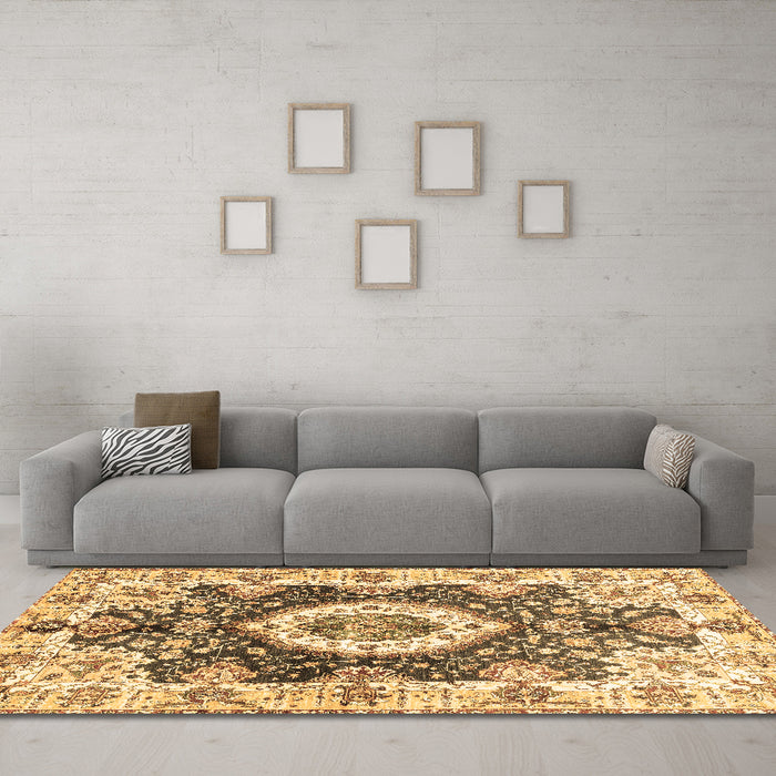 Machine Washable Abstract Brown Modern Rug in a Living Room,, wshabs3293brn
