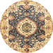 Round Machine Washable Abstract Mustard Yellow Rug, wshabs3293