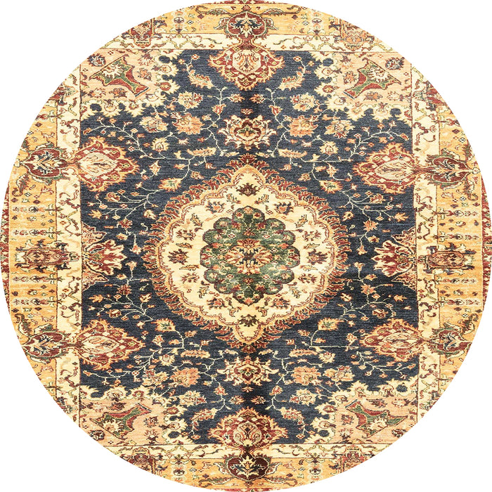 Round Abstract Mustard Yellow Modern Rug, abs3293