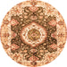 Round Machine Washable Abstract Orange Modern Area Rugs, wshabs3293org