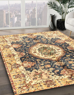 Machine Washable Abstract Mustard Yellow Rug in a Family Room, wshabs3293