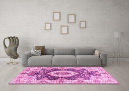 Machine Washable Abstract Pink Modern Rug in a Living Room, wshabs3293pnk