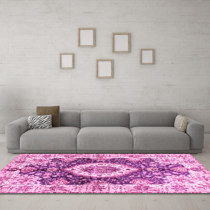 Machine Washable Abstract Pink Modern Rug in a Living Room, wshabs3293pnk