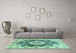 Machine Washable Abstract Turquoise Modern Area Rugs in a Living Room,, wshabs3293turq