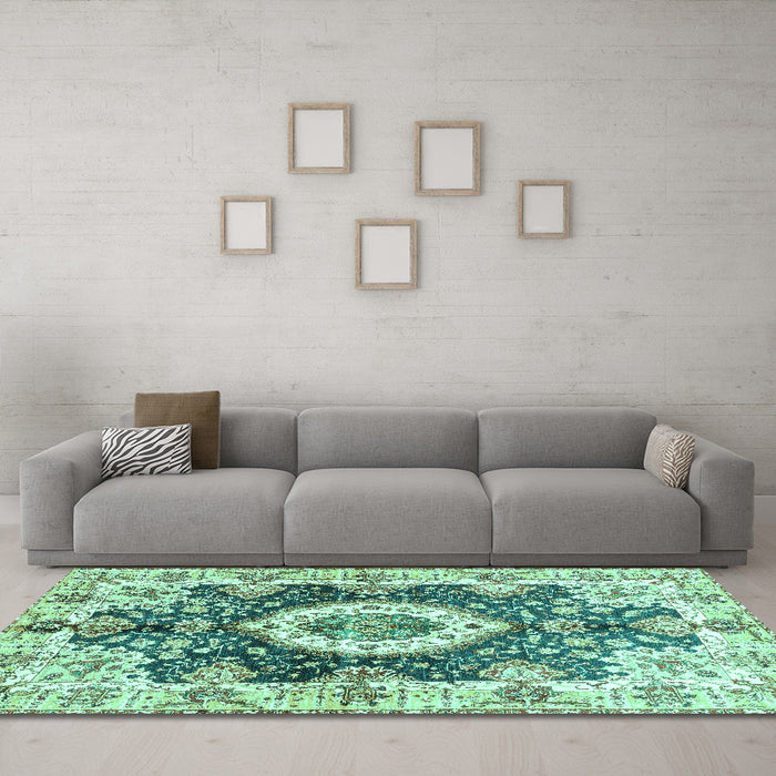 Machine Washable Abstract Turquoise Modern Area Rugs in a Living Room,, wshabs3293turq