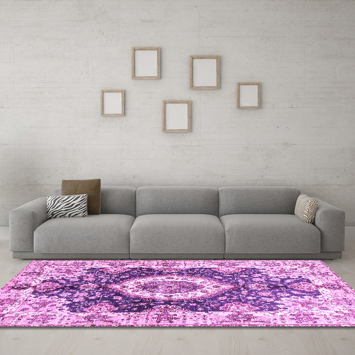 Machine Washable Abstract Purple Modern Area Rugs in a Living Room, wshabs3293pur