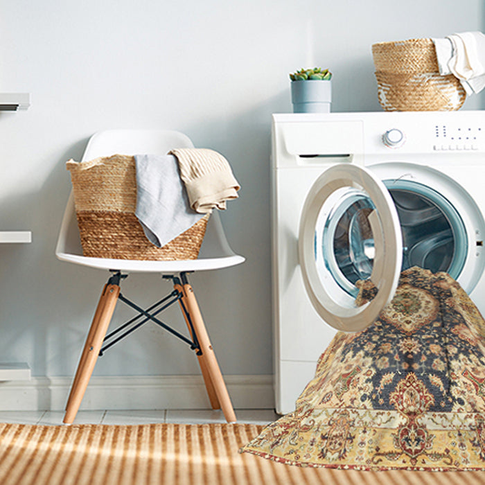 Machine Washable Abstract Mustard Yellow Rug in a Washing Machine, wshabs3293