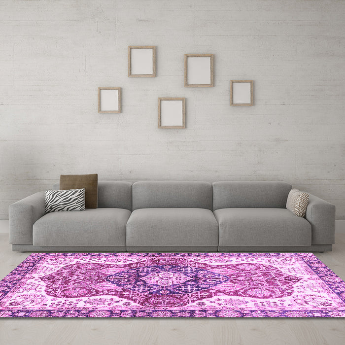 Machine Washable Abstract Purple Modern Area Rugs in a Living Room, wshabs3294pur