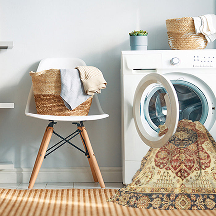 Machine Washable Abstract Red Rug in a Washing Machine, wshabs3294