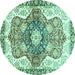 Round Machine Washable Abstract Turquoise Modern Area Rugs, wshabs3294turq