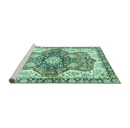 Sideview of Machine Washable Abstract Turquoise Modern Area Rugs, wshabs3294turq
