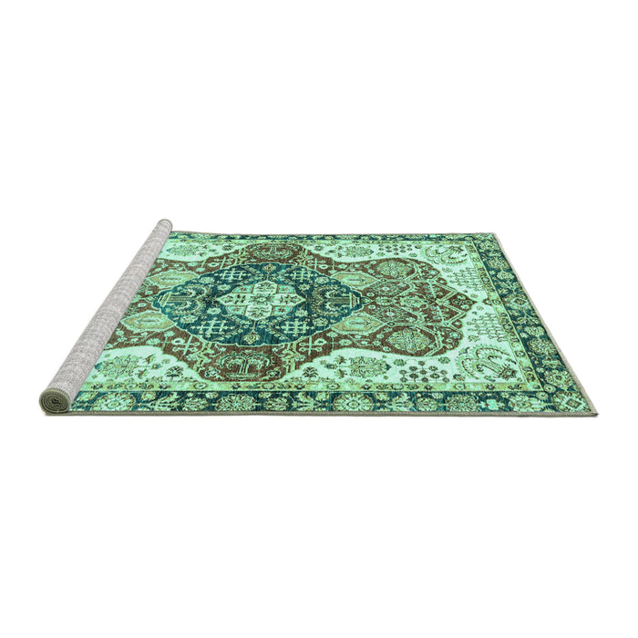 Sideview of Machine Washable Abstract Turquoise Modern Area Rugs, wshabs3294turq