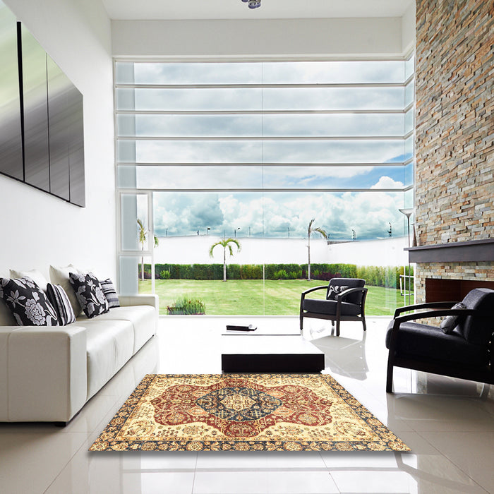 Square Machine Washable Abstract Red Rug in a Living Room, wshabs3294