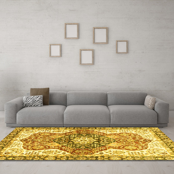 Machine Washable Abstract Yellow Modern Rug in a Living Room, wshabs3294yw