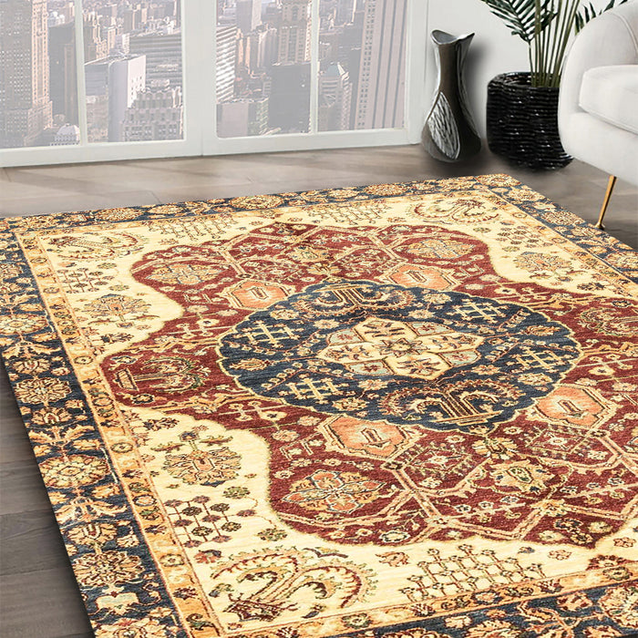 Abstract Red Modern Rug in Family Room, abs3294