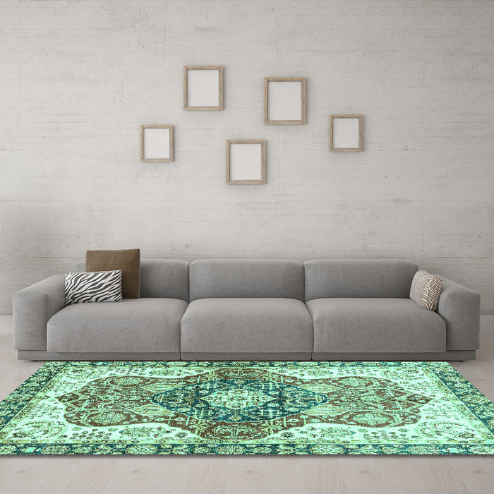 Machine Washable Abstract Turquoise Modern Area Rugs in a Living Room,, wshabs3294turq