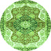 Round Machine Washable Abstract Green Modern Area Rugs, wshabs3294grn