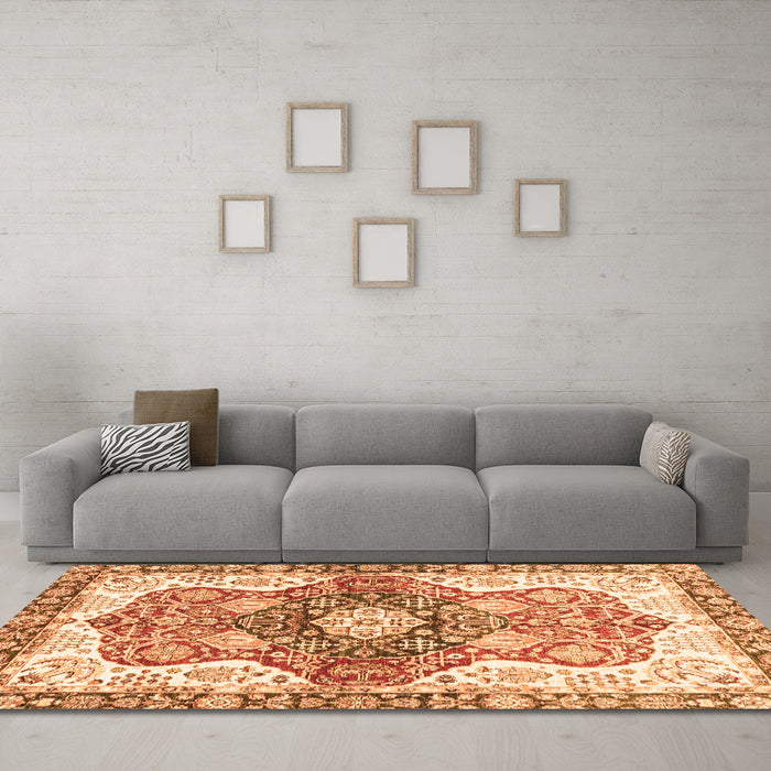 Machine Washable Abstract Orange Modern Area Rugs in a Living Room, wshabs3294org