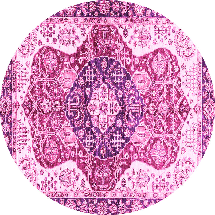 Round Machine Washable Abstract Pink Modern Rug, wshabs3294pnk