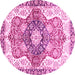 Round Machine Washable Abstract Pink Modern Rug, wshabs3294pnk