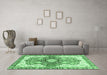 Machine Washable Abstract Emerald Green Modern Area Rugs in a Living Room,, wshabs3294emgrn