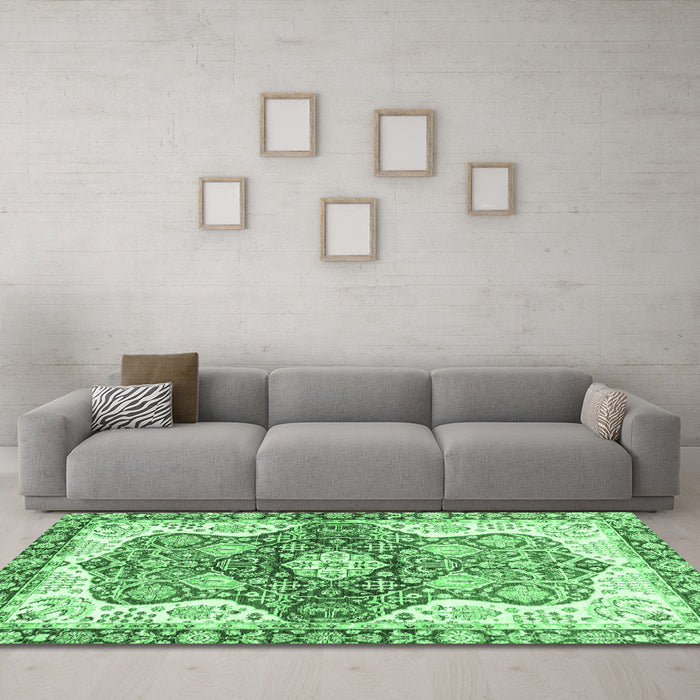 Machine Washable Abstract Emerald Green Modern Area Rugs in a Living Room,, wshabs3294emgrn