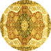 Round Machine Washable Abstract Yellow Modern Rug, wshabs3294yw