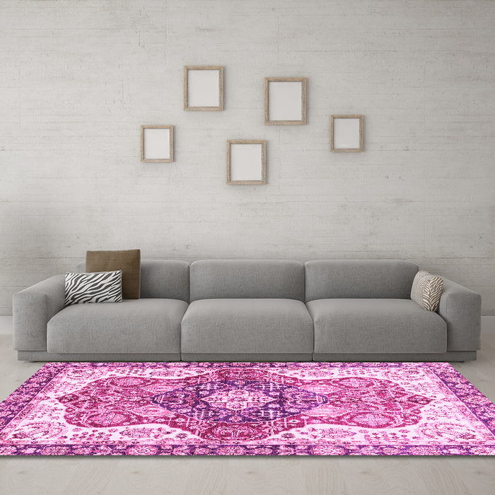 Machine Washable Abstract Pink Modern Rug in a Living Room, wshabs3294pnk