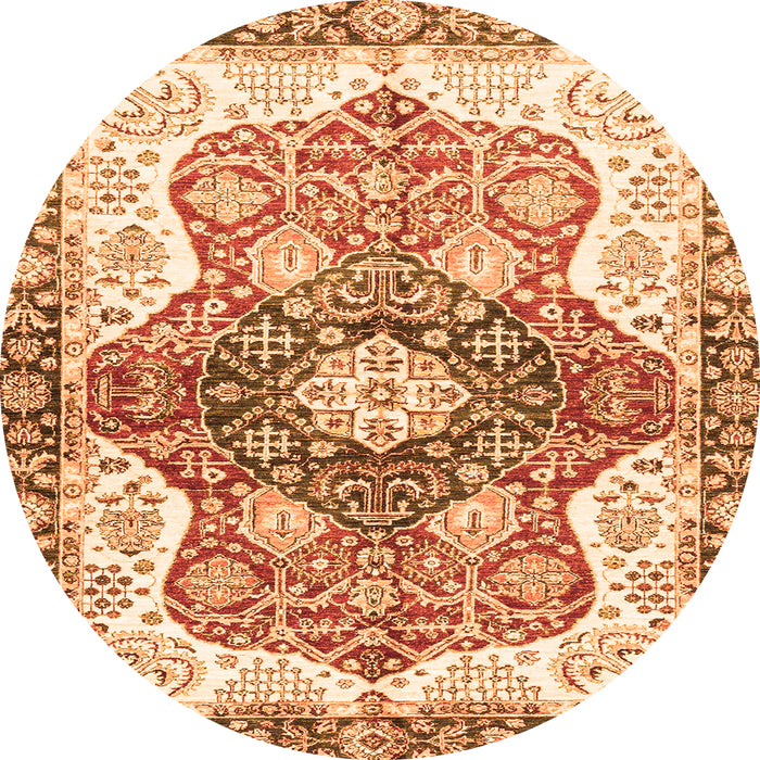 Round Machine Washable Abstract Orange Modern Area Rugs, wshabs3294org