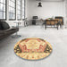 Round Machine Washable Abstract Chocolate Brown Rug in a Office, wshabs3295